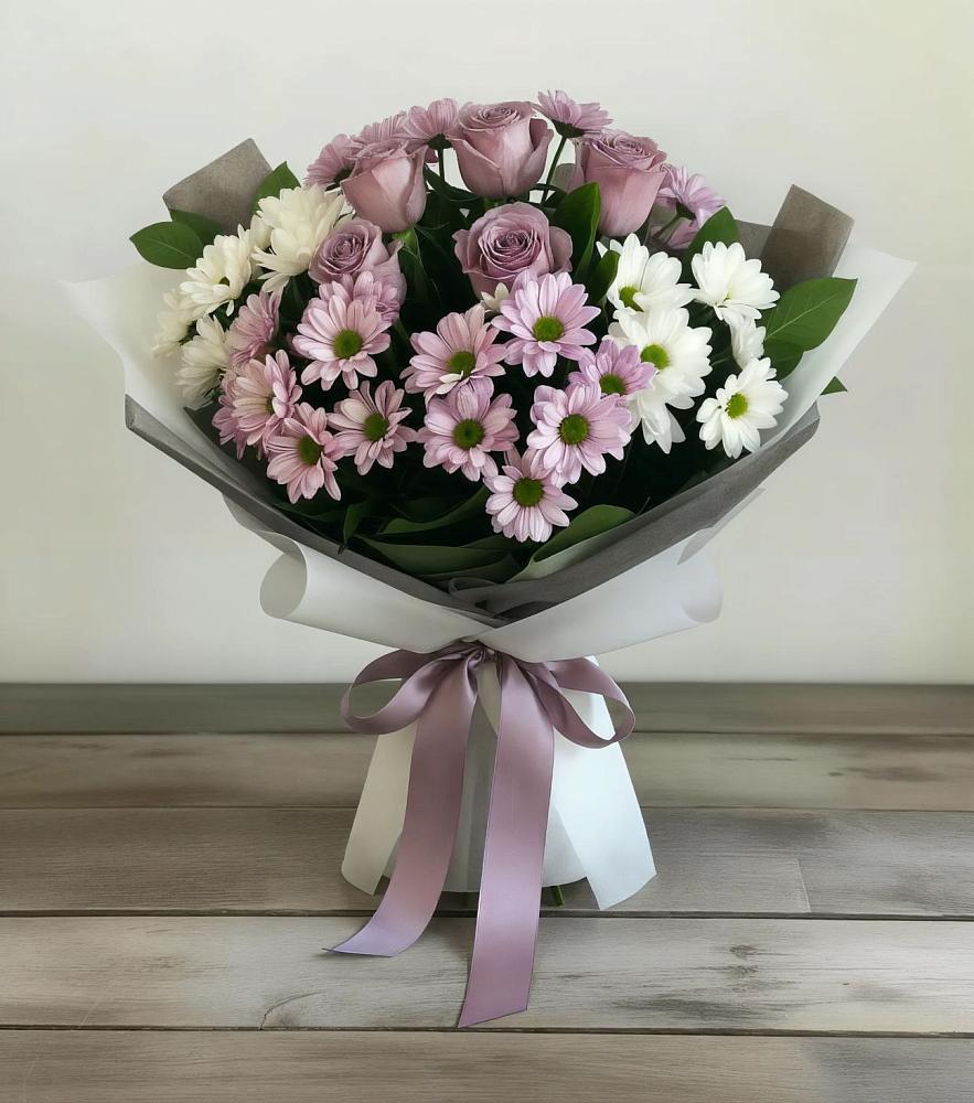Букет цветов из: Хризантемы и Розы в Борки