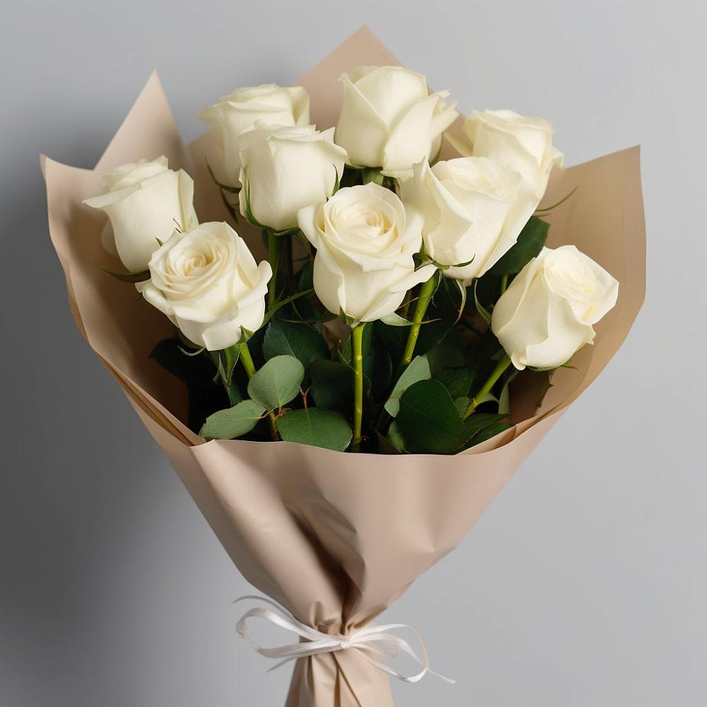 Букет 9 Белых роз Эдлесс Лав в Борки