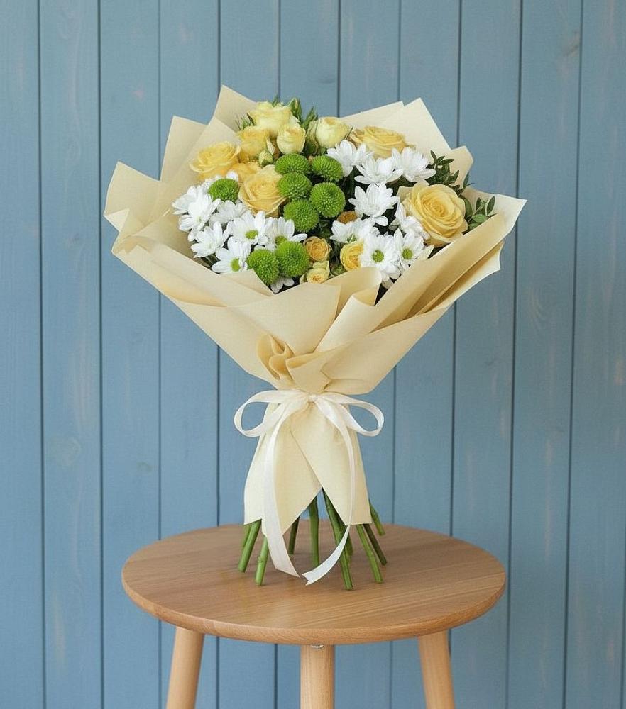 Букет цветов из: Хризантемы и Розы в Борки