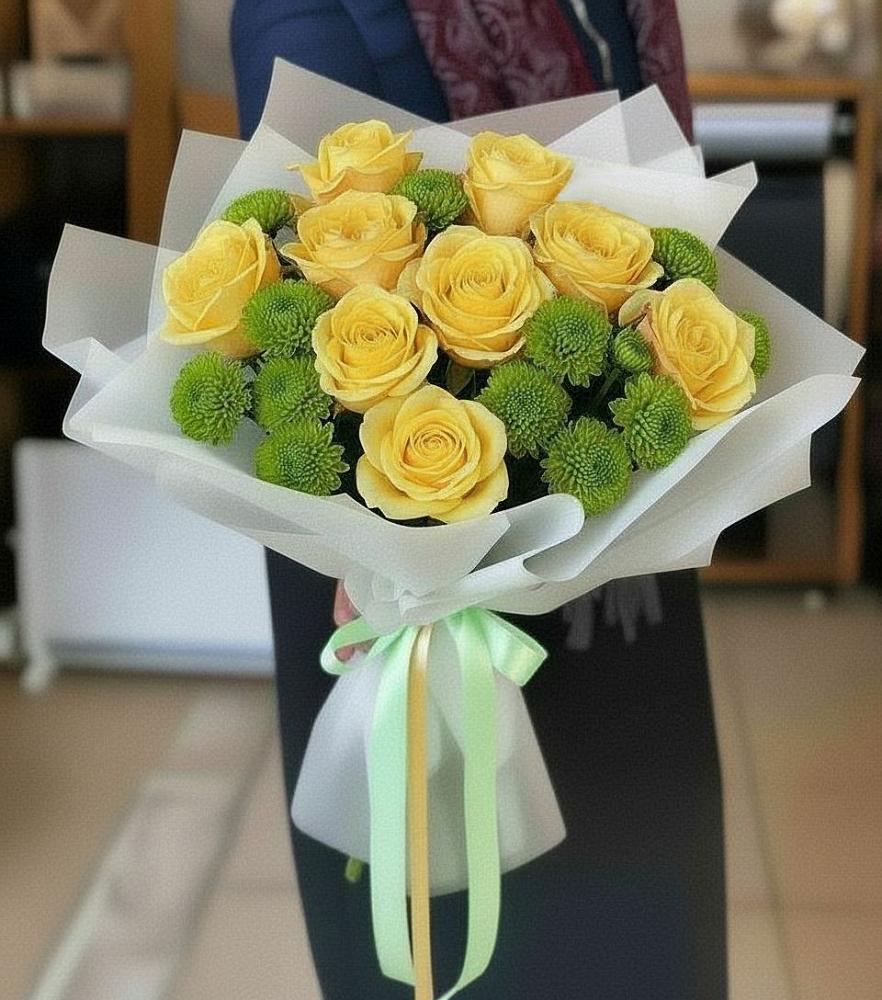 Букет цветов из: Хризантемы и Розы в Борки