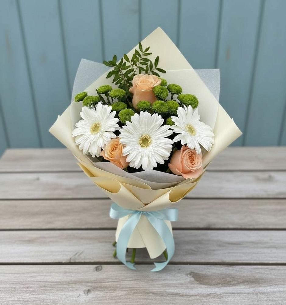 Букет цветов из: Герберы, Розы и Хризантемы в Борки