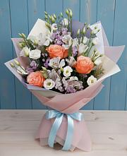 Букет цветов из:  Лизиантусы, Розы, Альстромерии и Гипсофила #REPLACE_PRED# Борки