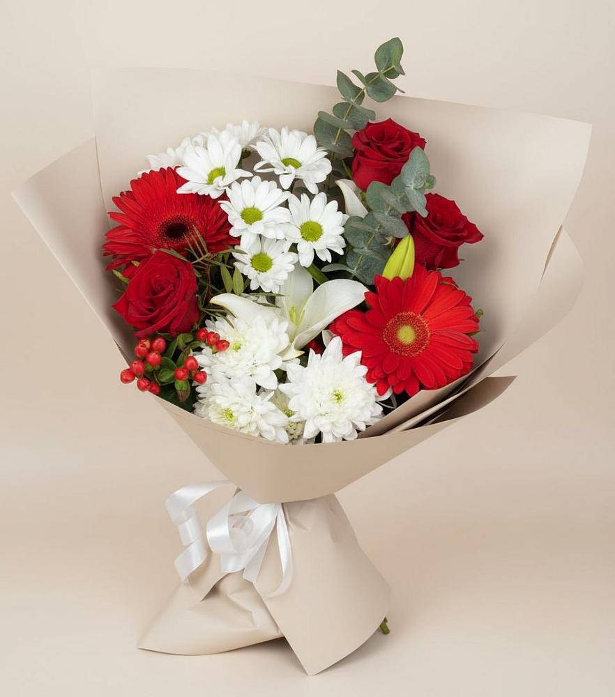 Букет цветов из: Розы, Хризантемы, Герберы и Лилии в Борки