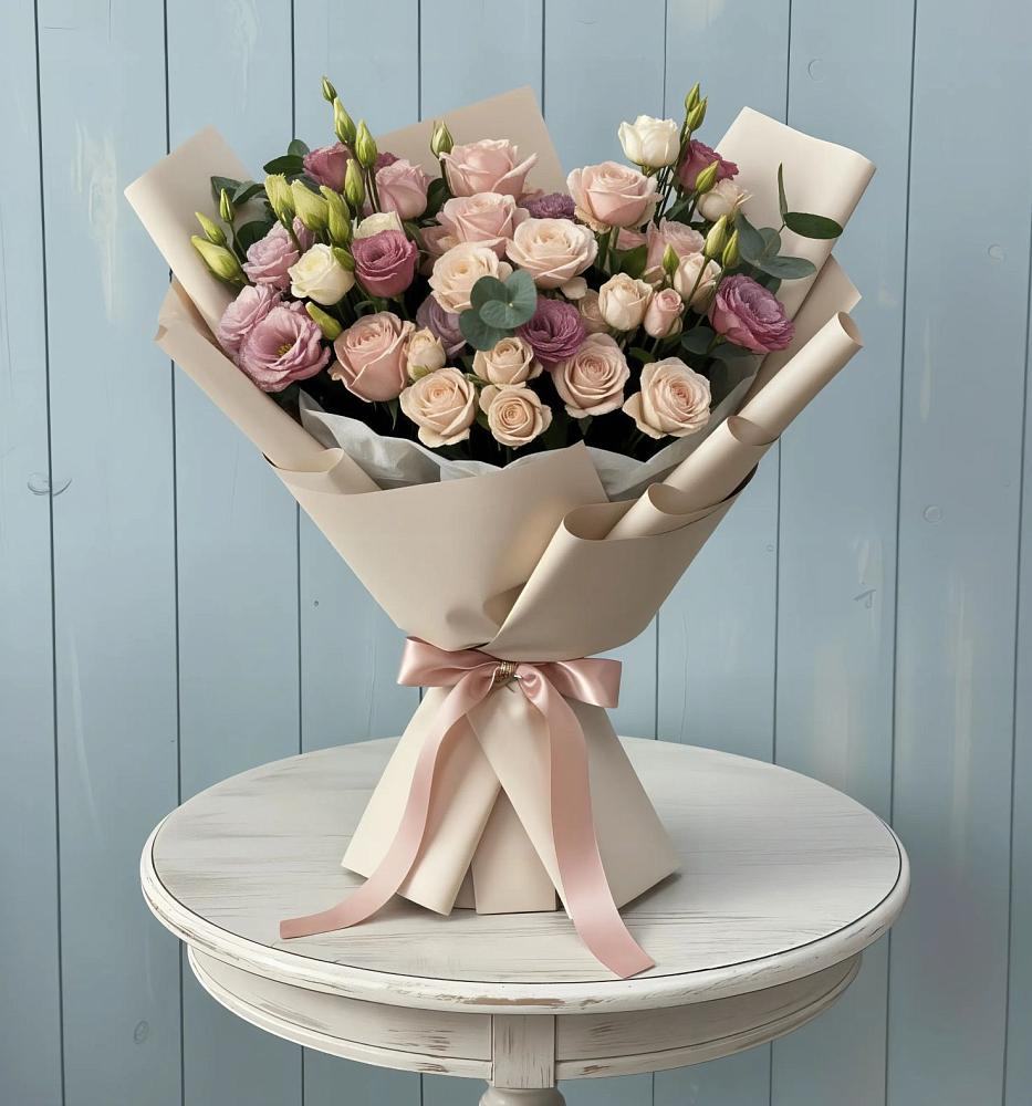 Букет цветов из: Розы и Лизиантусы в Борки