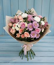 Букет цветов из:  Хризантемы, Розы и Альстромерии в Борки