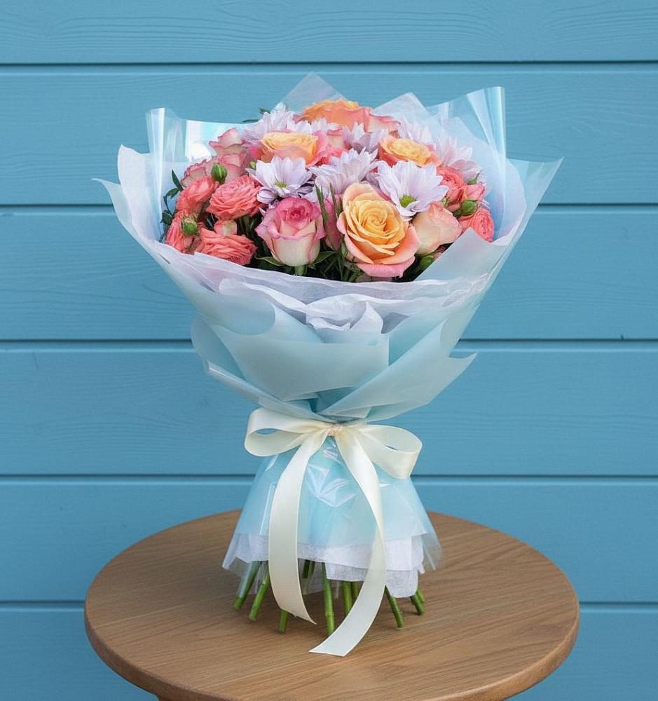 Букет цветов из: Хризантемы и Розы в Борки