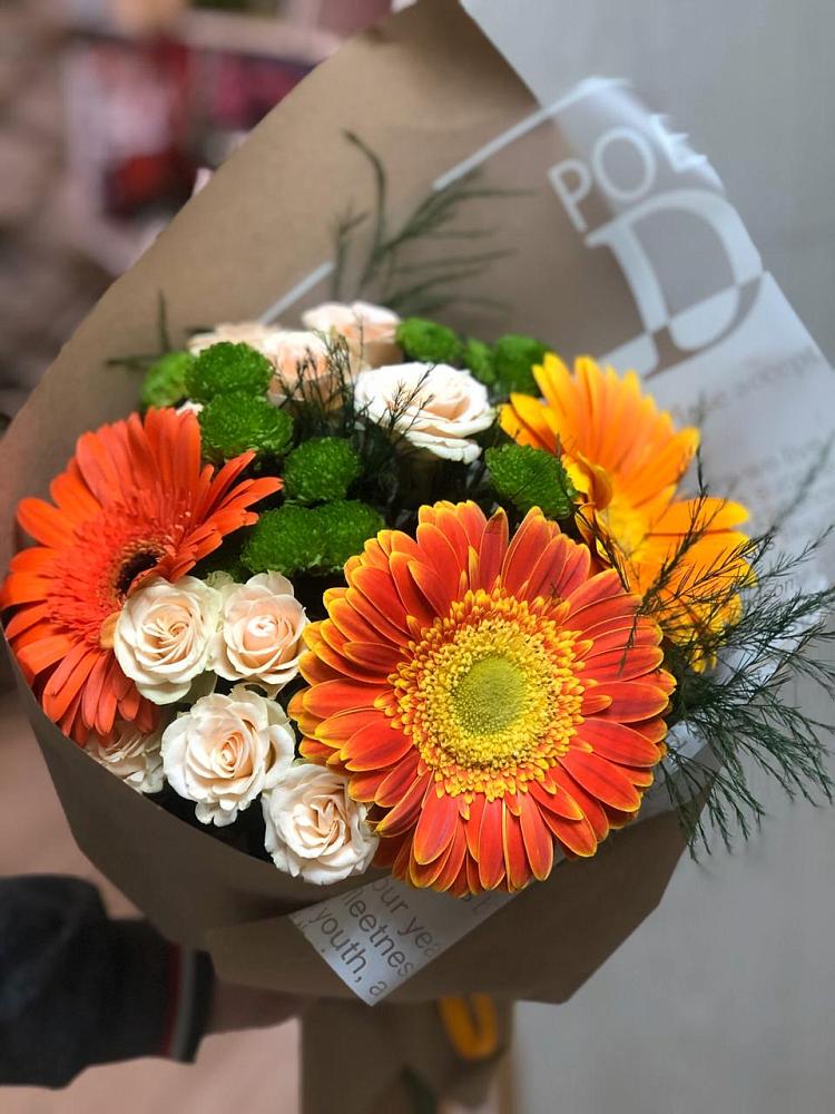 Букет цветов из: Герберы, Хризантемы и Розы в Борки